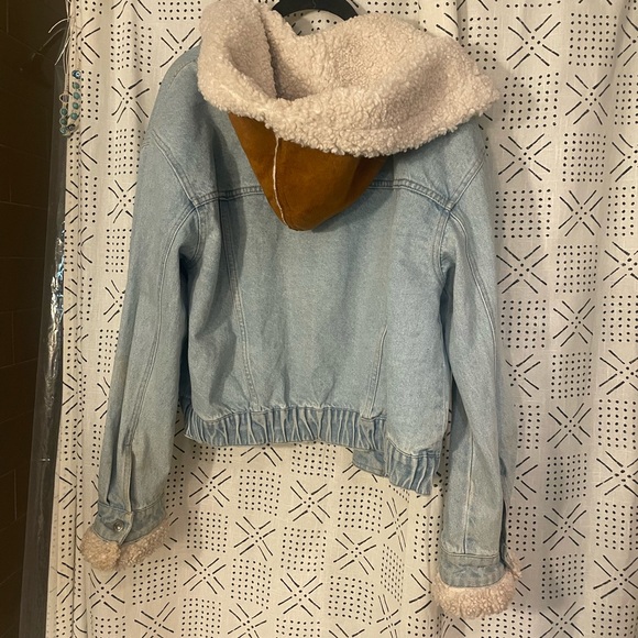 Free People denim and sherling jacket with suede hood. Size M. - Picture 2 of 2